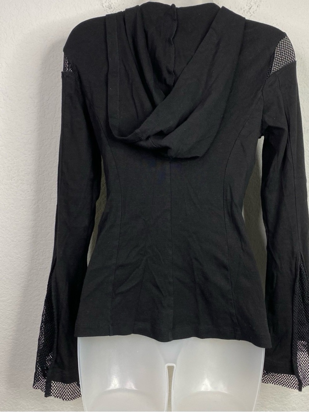 VINTAGE Tripp NYC Y2K Mesh Flare Sleeve Hoodie Goth Black Zip Up - Picture 3 of 9